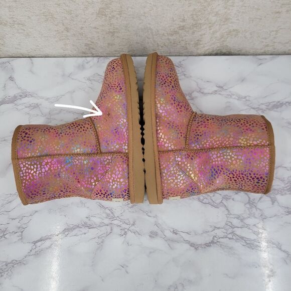 Ugg Classic Pink Metallic Spots Chesnut Sparkle Boots Women's Size 6 - Picture 14 of 16